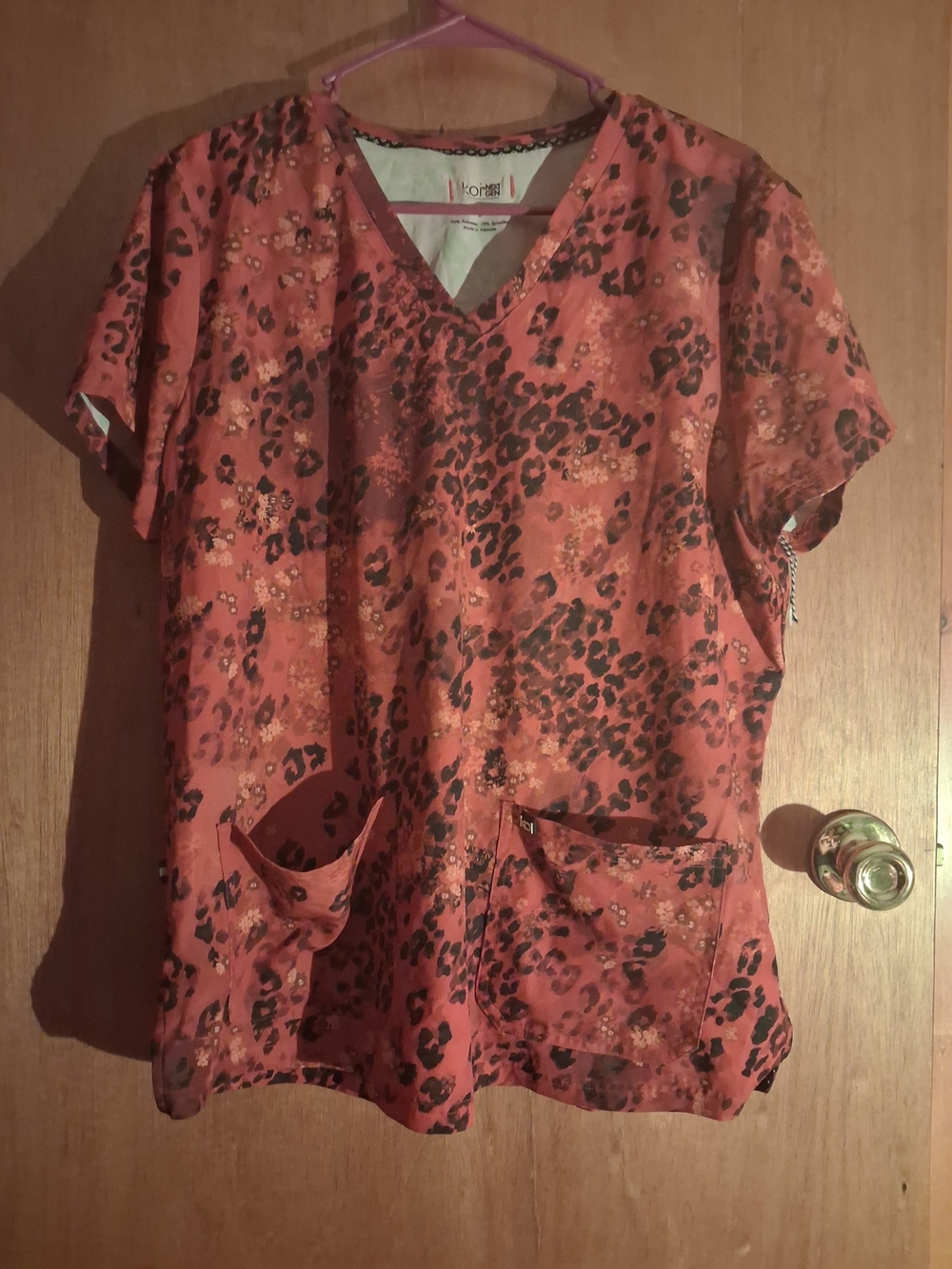 koi Rust Leopard-Print V-Neck Scrub Top